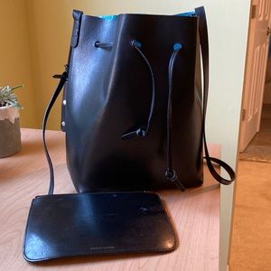 Large Mansur Gavriel bucket bag, black/marina (robin’s egg/aqua blue)